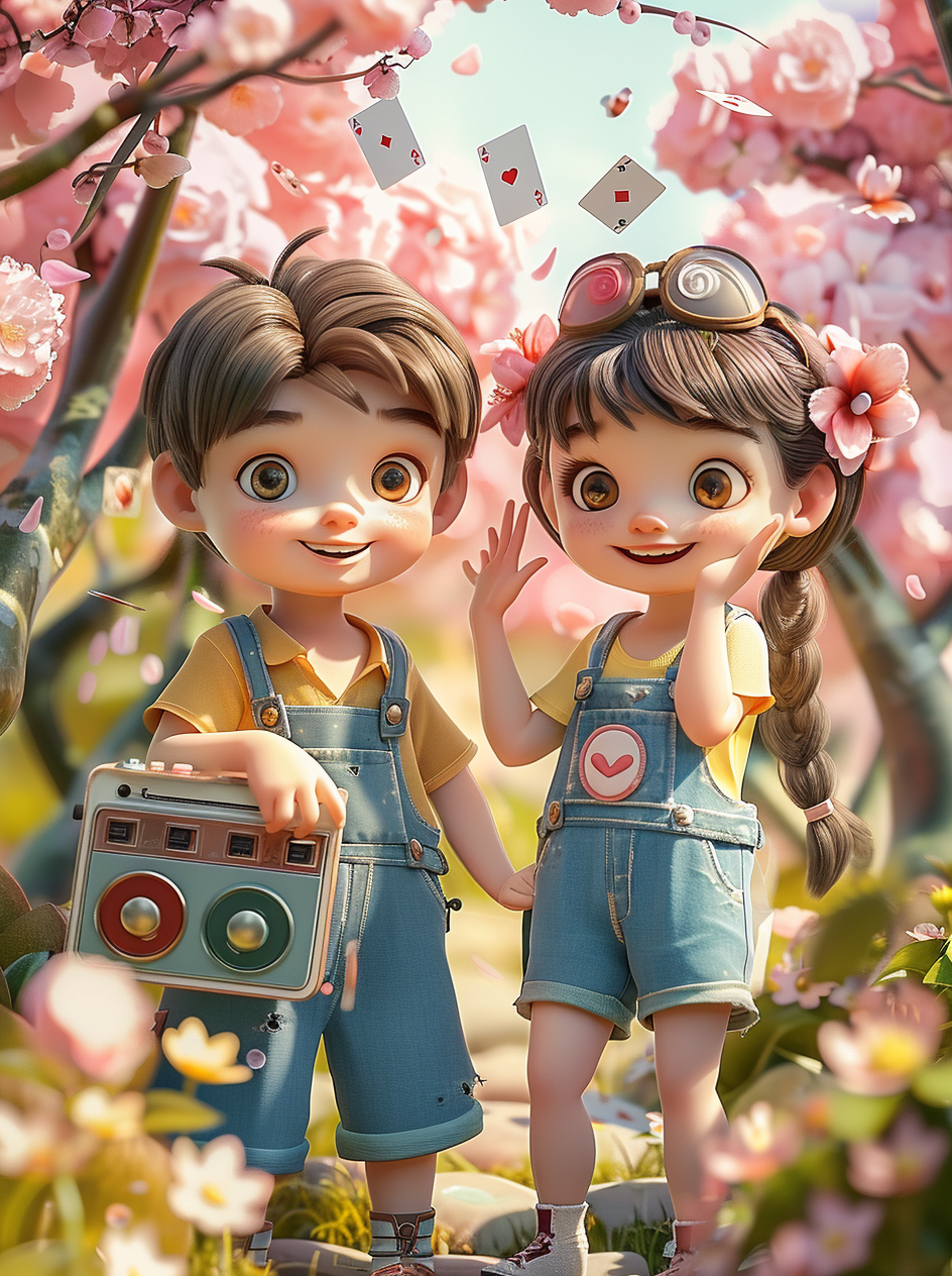 拿着扑克牌的卡通小孩素材