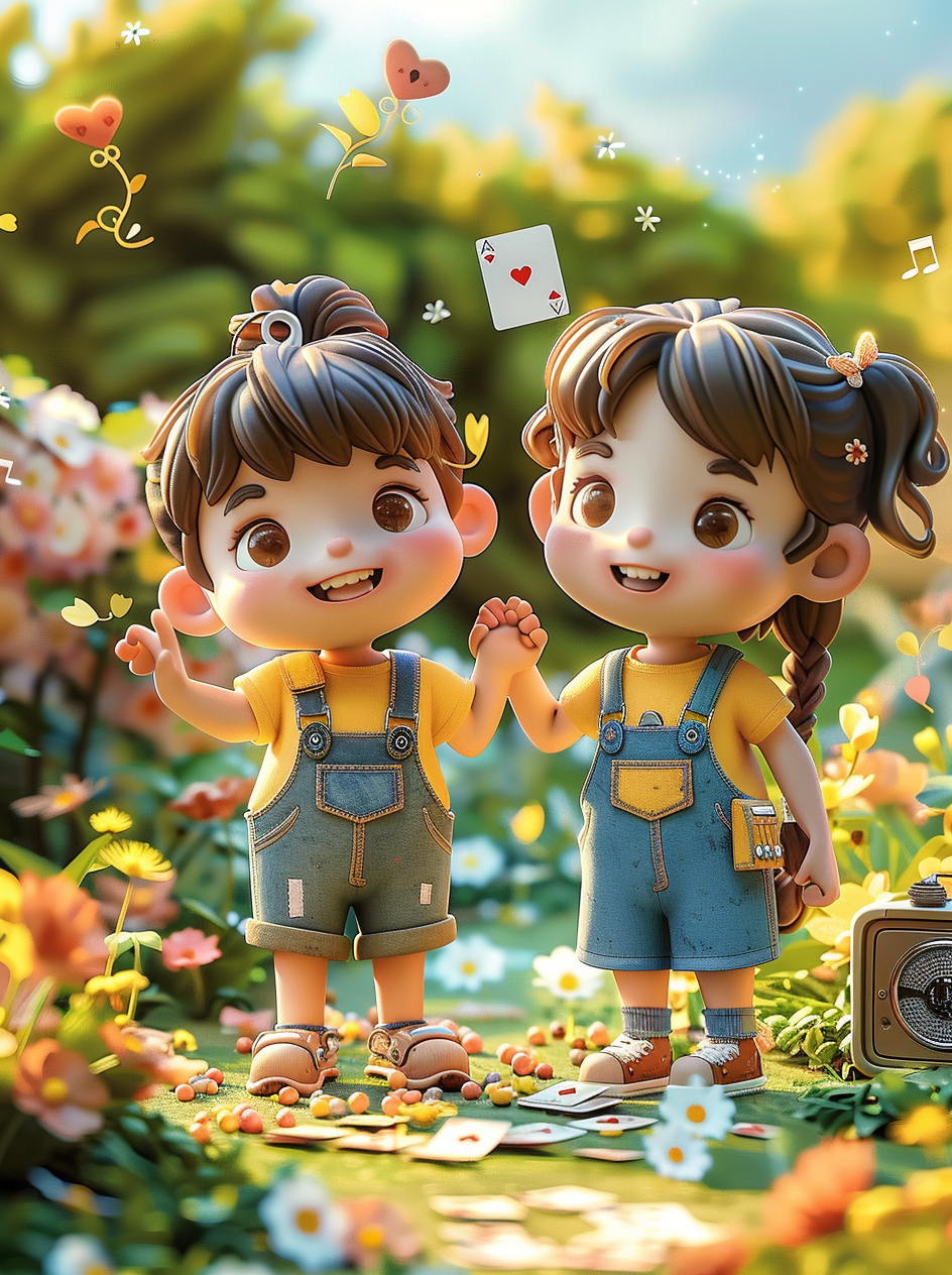 拿着扑克牌的卡通小孩素材