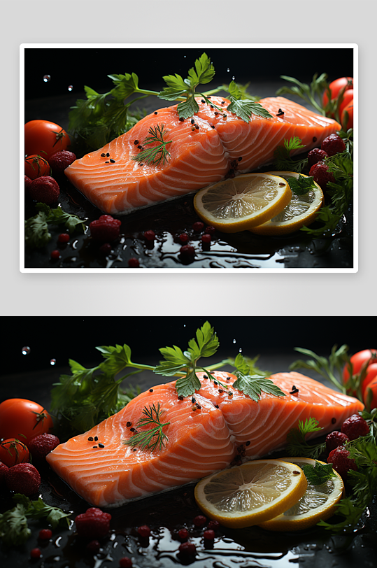 数字艺术三文鱼刺身美食摄影图