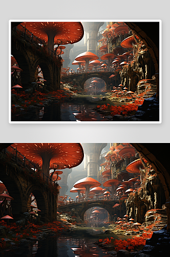 数字艺术梦幻蘑菇
