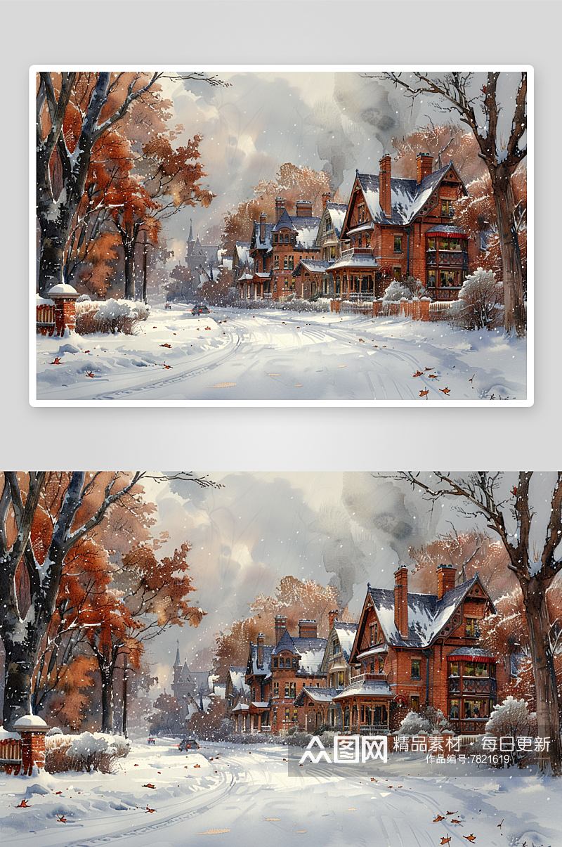 数字艺术美丽雪屋景色素材