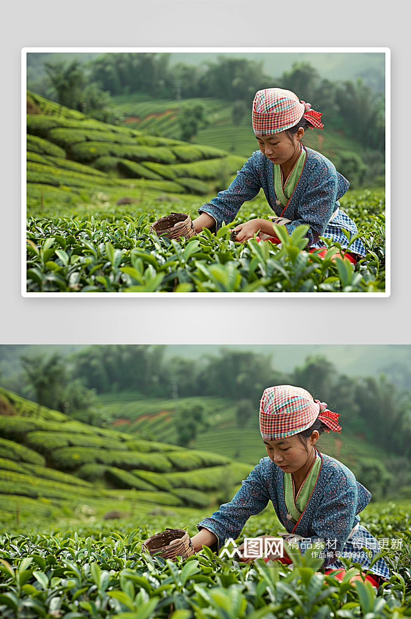 数字艺术茶园采茶茶叶素材