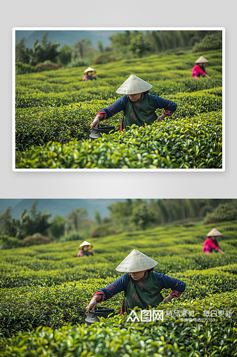 数字艺术茶园采茶茶叶素材