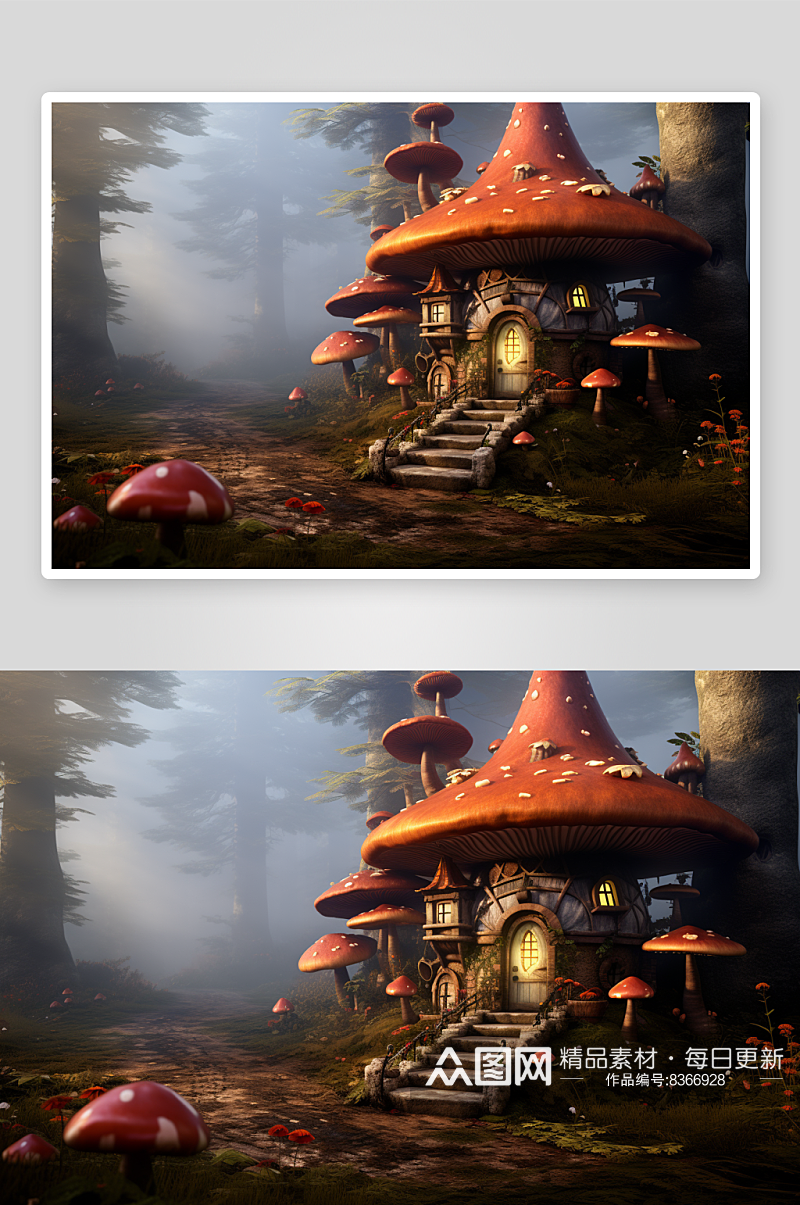 数字艺术美丽蘑菇屋景色素材