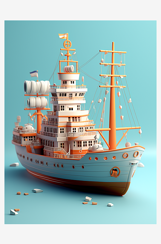 AI数字艺术3D卡通船只元素设计