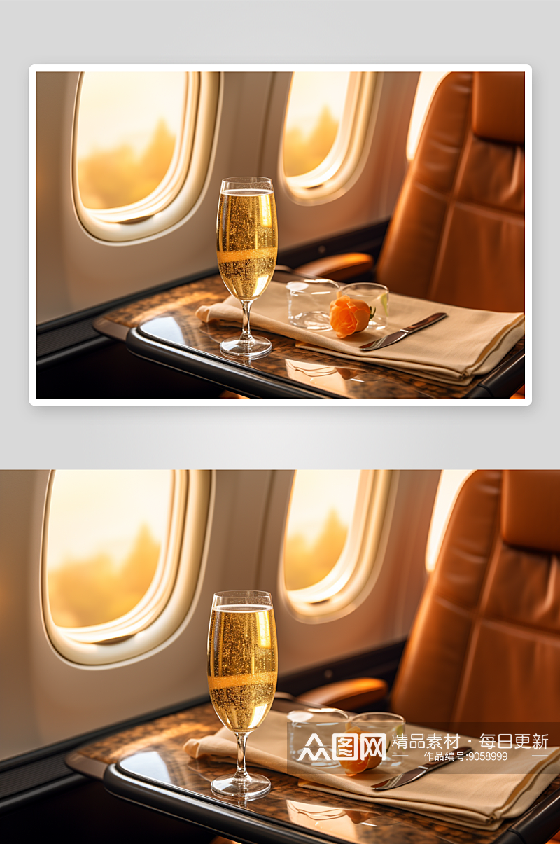 飞机餐桌上的香槟图片素材
