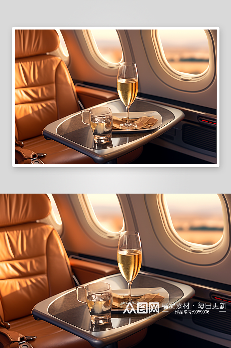 飞机餐桌上的香槟图片素材