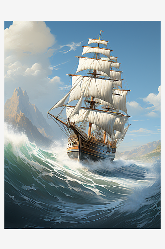 大海中航行的帆船背景