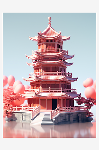 唯美3D立体中国风塔建筑