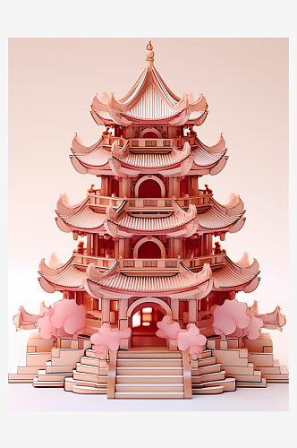 唯美3D立体中国风塔建筑