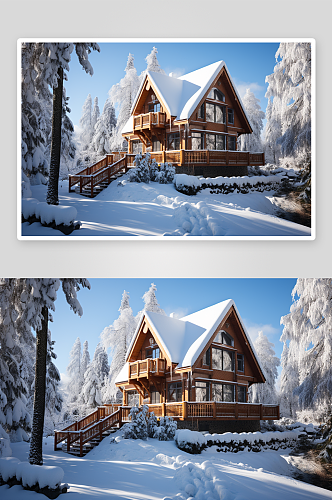 冬季树林中的木屋