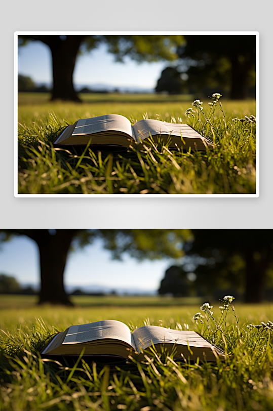 草地上的书本背景