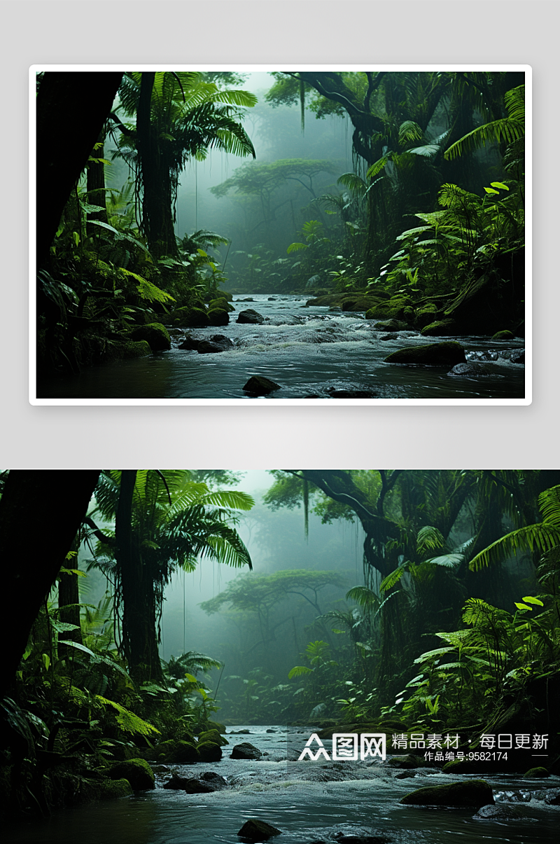 神秘的热带雨林景色素材