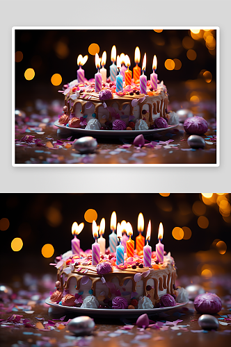 插着蜡烛的生日蛋糕