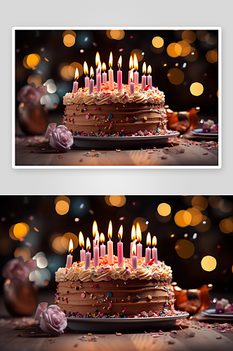 插着蜡烛的生日蛋糕