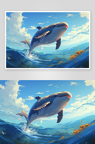 唯美跳出海面的鲸鱼背景