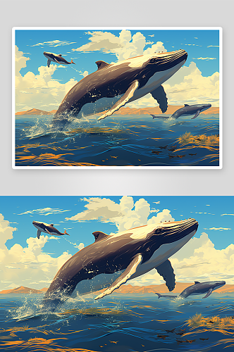 唯美跳出海面的鲸鱼背景