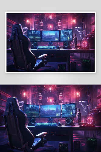 霓虹炫酷的电脑室场景