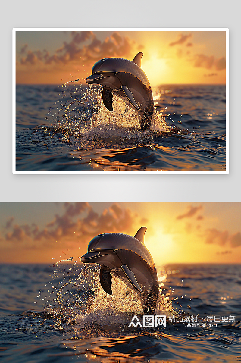 大海中欢快的海豚素材