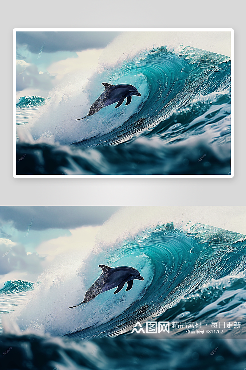 大海中欢快的海豚素材