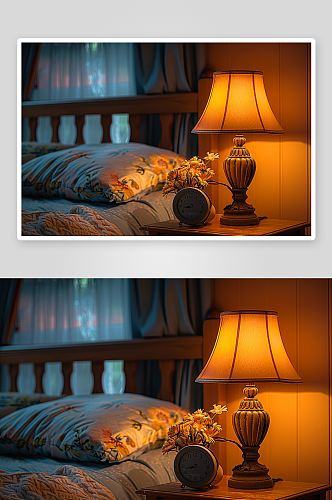 床头旁的暖色床头灯