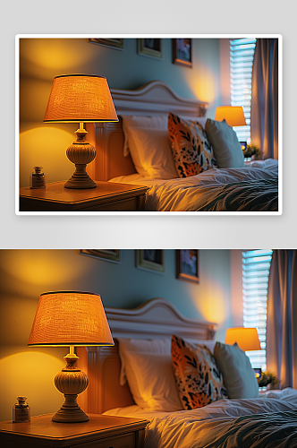 床头旁的暖色床头灯