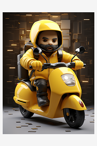 骑摩托车的小男孩场景