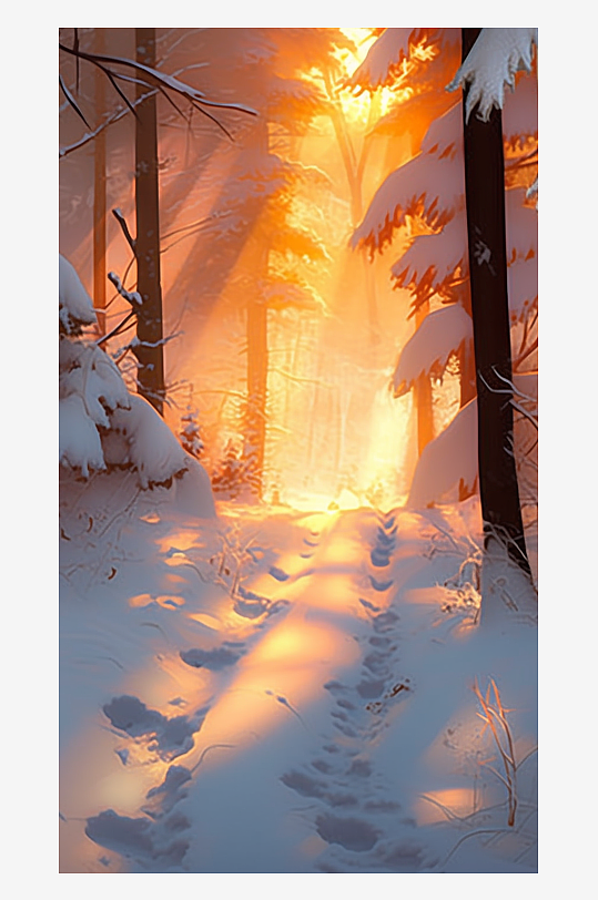 唯美冬季树林的雪景