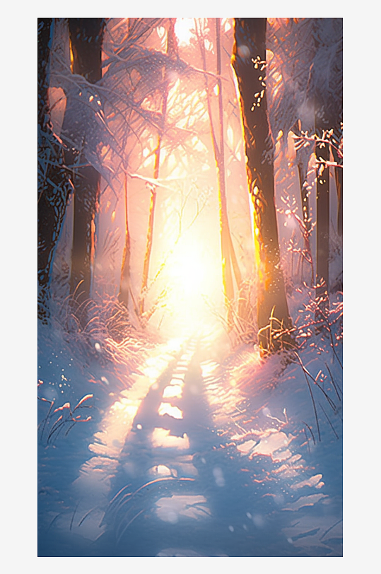 唯美冬季树林的雪景