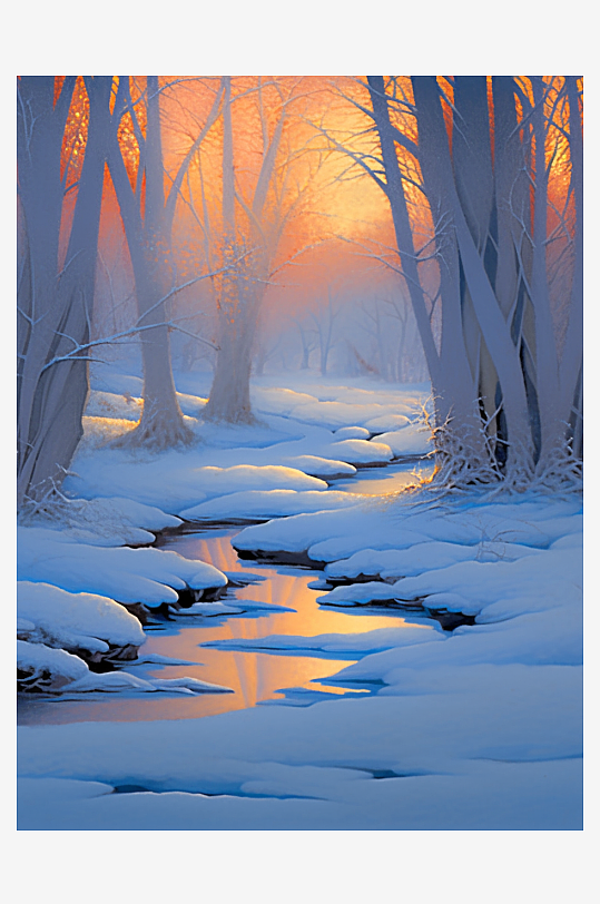 唯美冬季树林的雪景