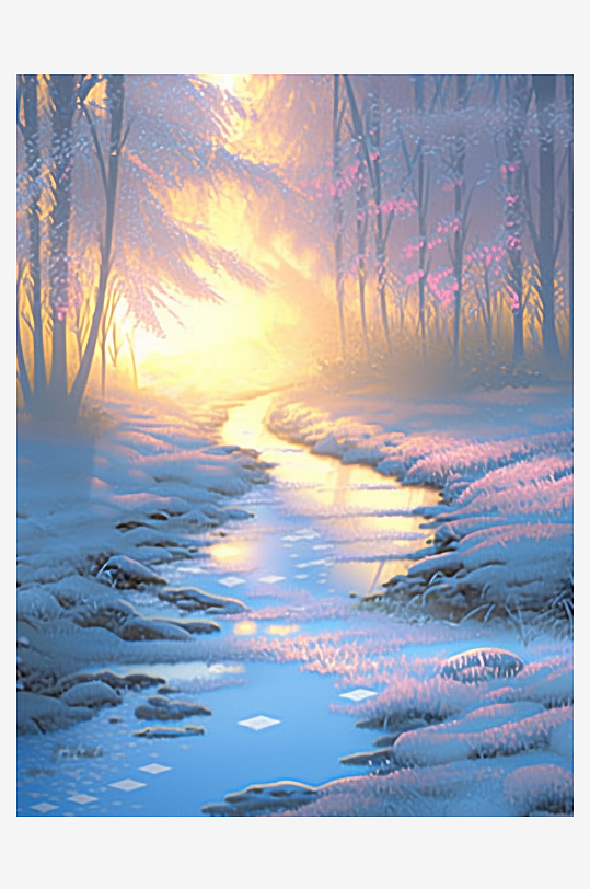 唯美冬季树林的雪景