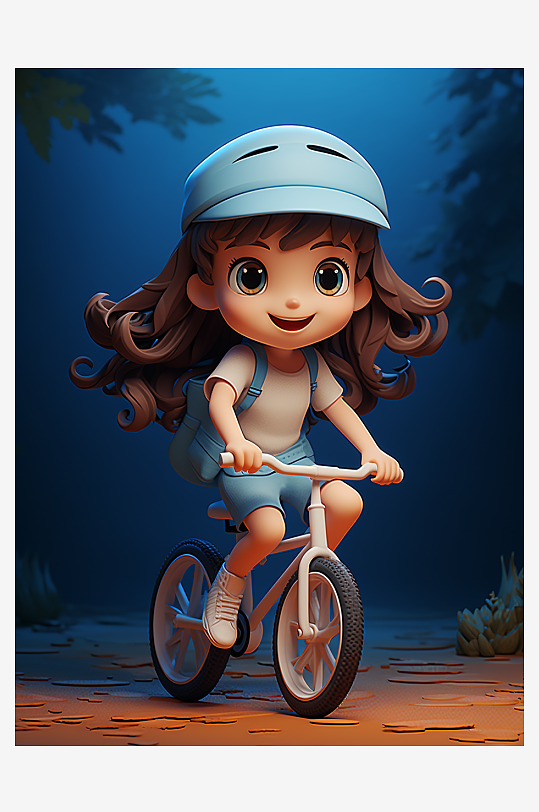 开心骑自行车的小女孩
