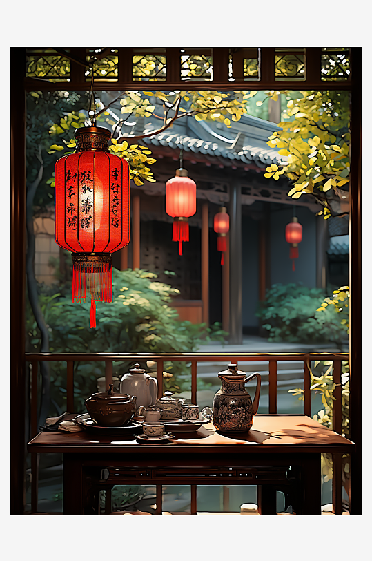 中国风复古装修场景背景
