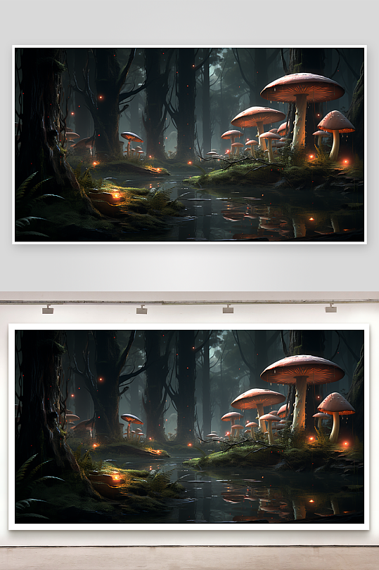 森林中梦幻般的蘑菇场景