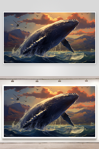震撼的鲸鱼跃出海面场景