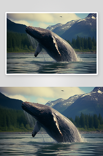 震撼的鲸鱼跃出海面场景