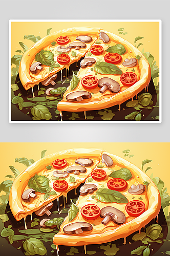 卡通美味的披萨美食