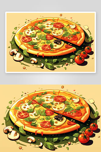卡通美味的披萨美食