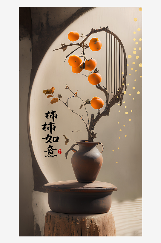 唯美玄关柿柿如意装饰画-众图网