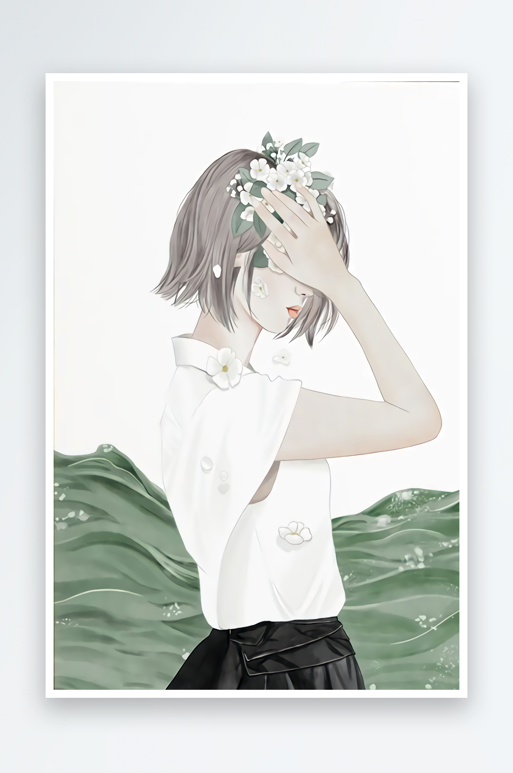 唯美女性花卉装饰画素材