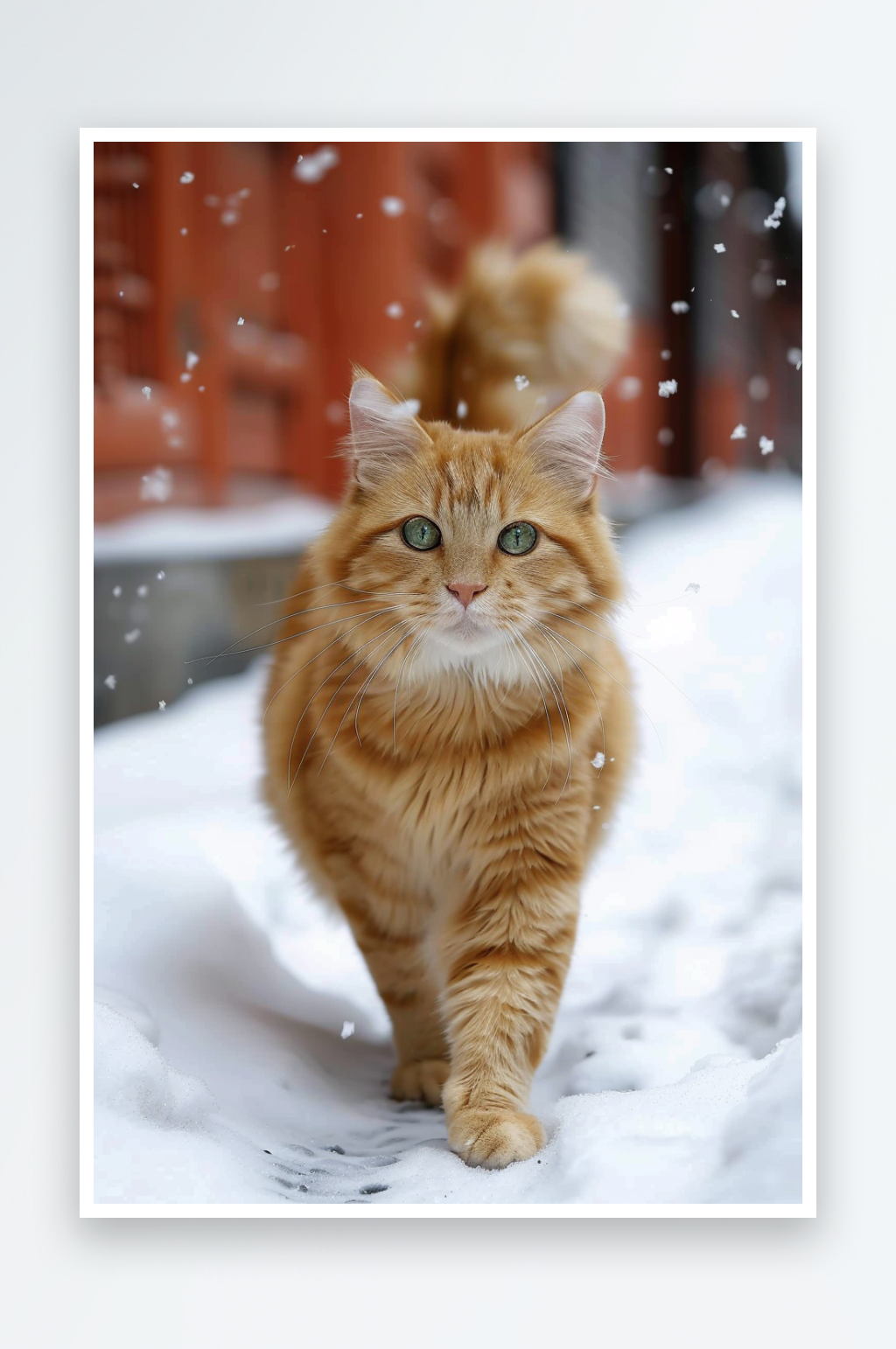 冬季雪地上的小猫咪素材