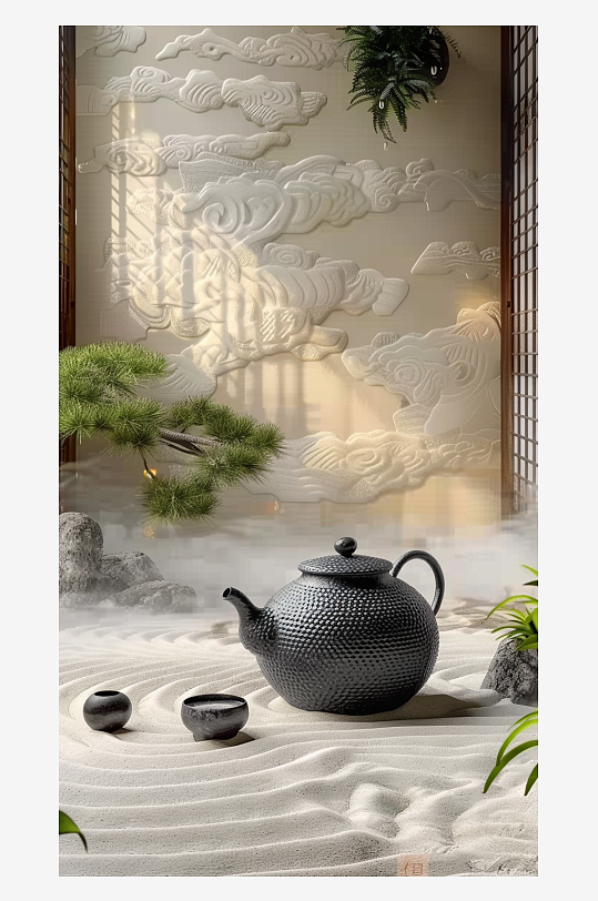 典雅茶壶茶艺场景-众图网