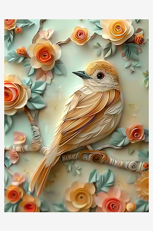 创意树枝上可爱的小鸟-众图网