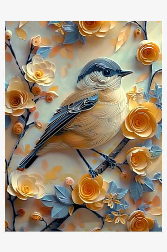 创意树枝上可爱的小鸟-众图网