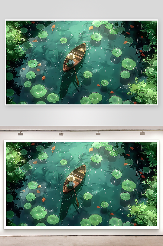 创意荷塘中划船的人-众图网