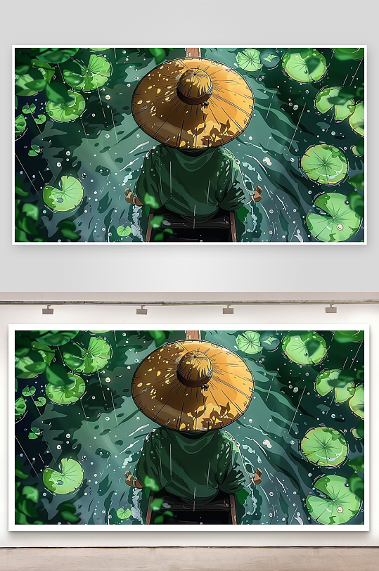 创意荷塘中划船的人-众图网