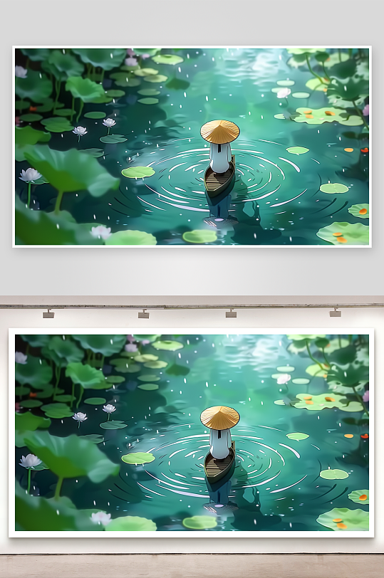 创意荷塘中划船的人-众图网
