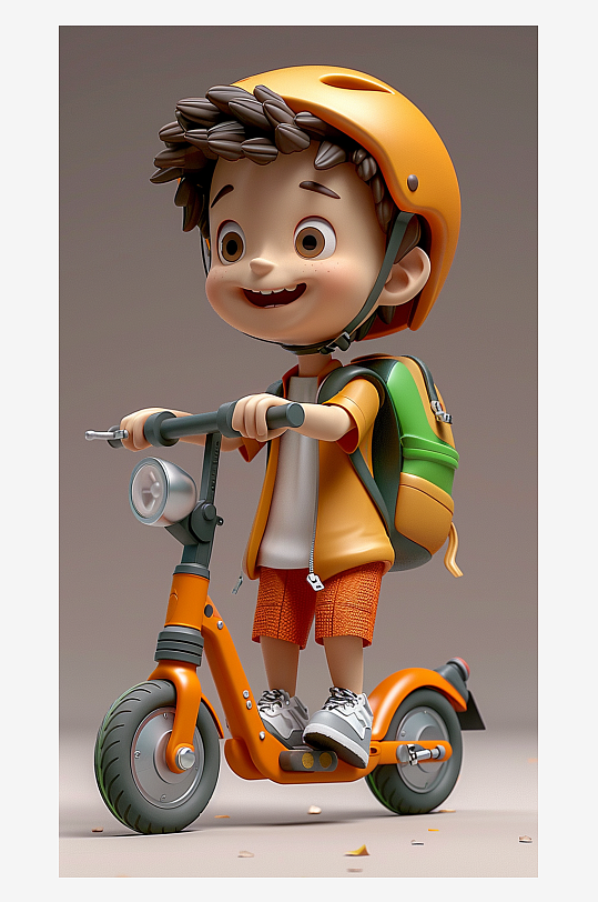 正在骑车的卡通男孩-众图网