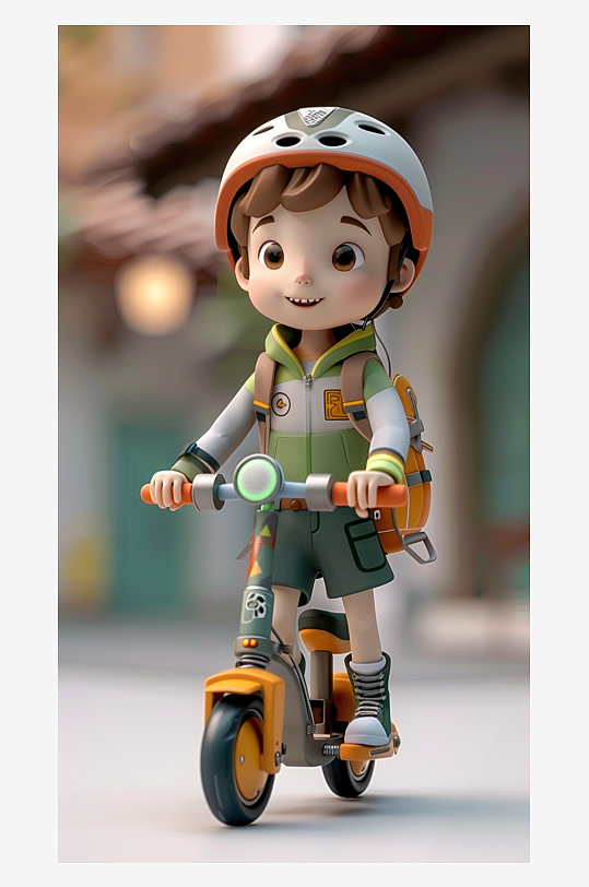 正在骑车的卡通男孩-众图网