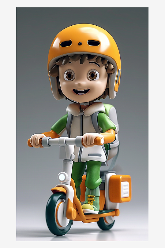 正在骑车的卡通男孩-众图网